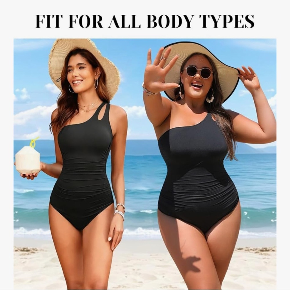 New- 1 Shoulder XXL
Elegant Black One-Piece Swimsuit
Full coverage tummy control